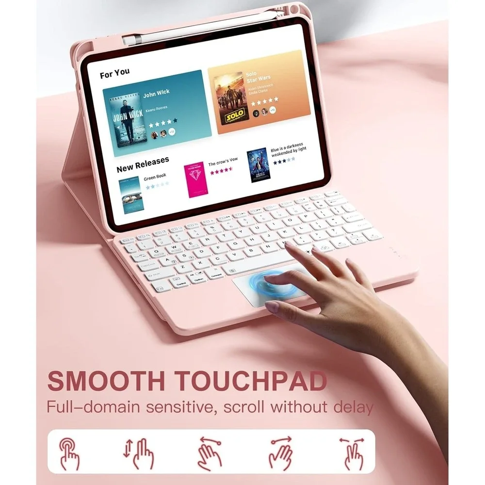 Harvopu iPad 11th 10th Gen Keyboard Case‎ Trackpad Backlit Detachable Pink